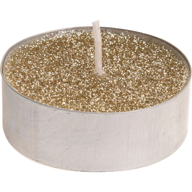Pack Of 8 Gold Glitter Tealight Candles | Gold Wedding Christmas Tea Lights