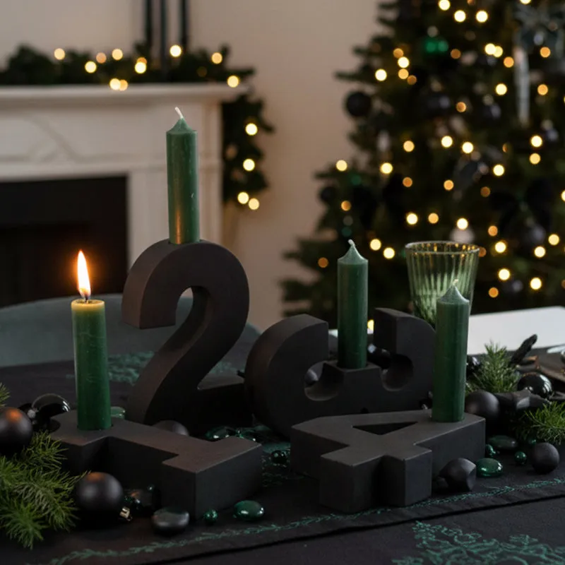 Adventszahlen Adventskranz 1-4 Kerzenhalter Zahlen aus Gießbeton Weihnachtsdeko Advent schwarz - Grün