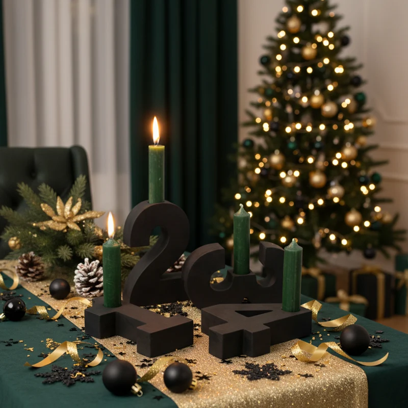 Adventszahlen Adventskranz 1-4 Kerzenhalter Zahlen aus Gießbeton Weihnachtsdeko Advent schwarz - Grün