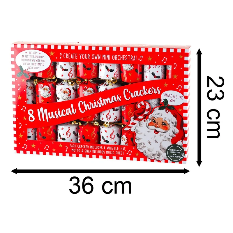 8 Musical Whistle Christmas Crackers Family Crackers with Whistles & Sheet Music