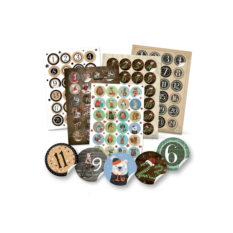 5 x 24 Adventskalenderzahlen Aufkleber Ø 4 cm
