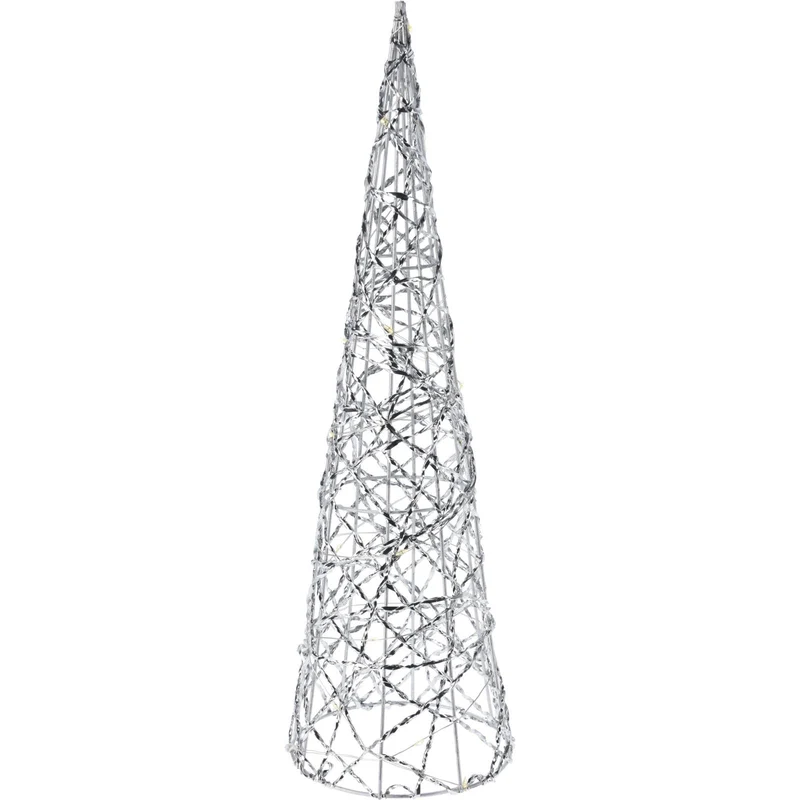 Silver Cone LED Christmas Tree | Warm White Pre-lit Light-Up Tree Cone - 40cm