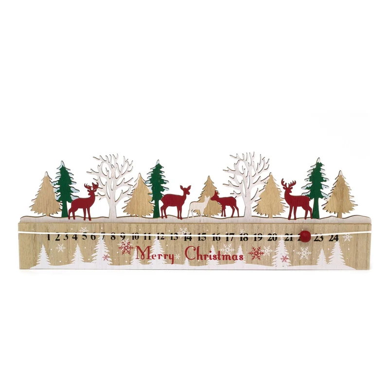 Alpine Scene Wooden Christmas Advent Calendar | Reindeer Advent Calendar - 45cm