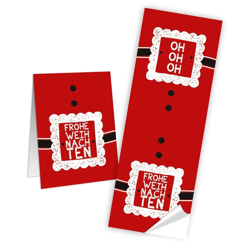 25 Weihnachtsaufkleber rot schwarz weiß HO HO HO Santa FROHE WEIHNACHTEN Aufkleber 5 x 14,8 cm selbstklebende Sticker Banderolen Geschenkaufkleber Verpackung Papiertüten zukleben