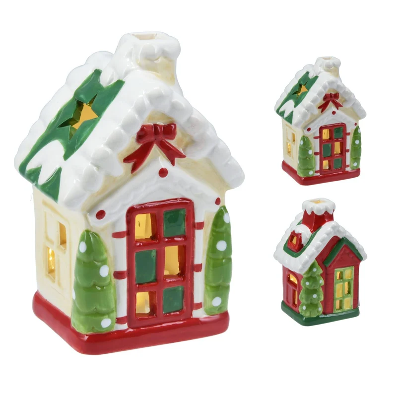 LED Ceramic Christmas House | Light Up House Christmas Village Ornament - 15cm