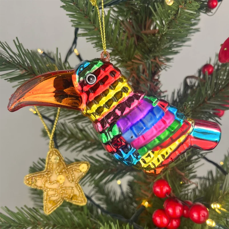 Rainbow Toucan Christmas Bauble | Tropical Bird Christmas Tree Ornament - 12cm