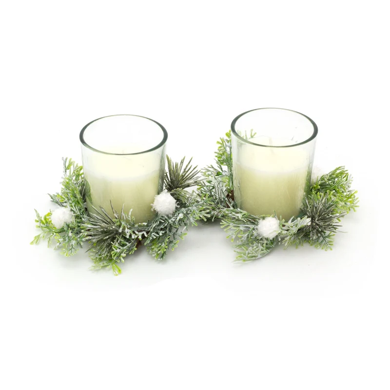 Fig and Wood Sage Scented Candle Christmas Table Centrepiece | 2 Piece Christmas Wreath Candle Pot Ornament | Xmas Fragrance Candle