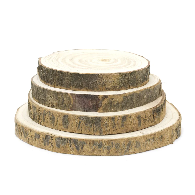 4 Piece Natural Wood Tree Bark Log Slices | Rustic Wedding Decorations Candle Stand | Table Centerpiece