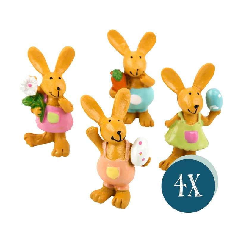 4 kleine Osterhasen Figuren braun bunt 5,5 cm