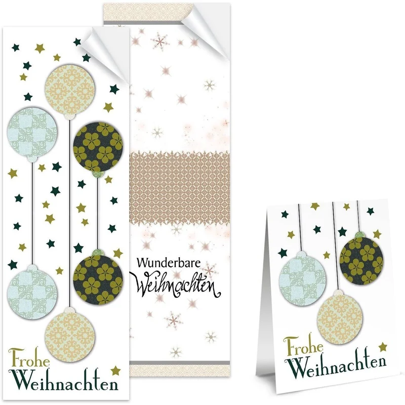 SET 2 x 50 lange Weihnachtsaufkleber shabby chic Aufkleber Frohe Weihnachten Weihnachtskugeln + Wunderbare Geschenkaufkleber Sticker Verpackung weihnachtlich