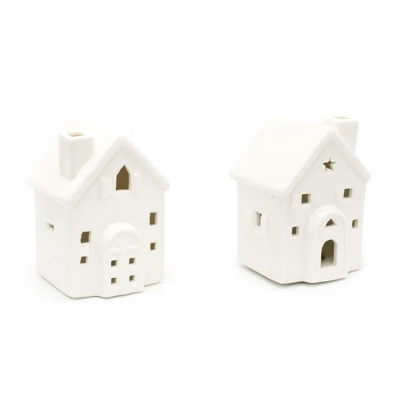 Mini LED White Ceramic House Lamp | Christmas Village Light Up House | Festive Night Light Christmas Decoration - Design Varies One Supplied