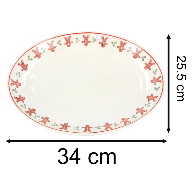 Gingerbread Ceramic Oval Plate | Festive Serving Platter for Christmas - 34cm