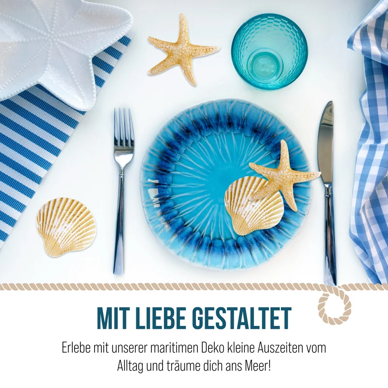 8-teiliges Deko Set mit Muscheln + Seesternen beige zum Kleben