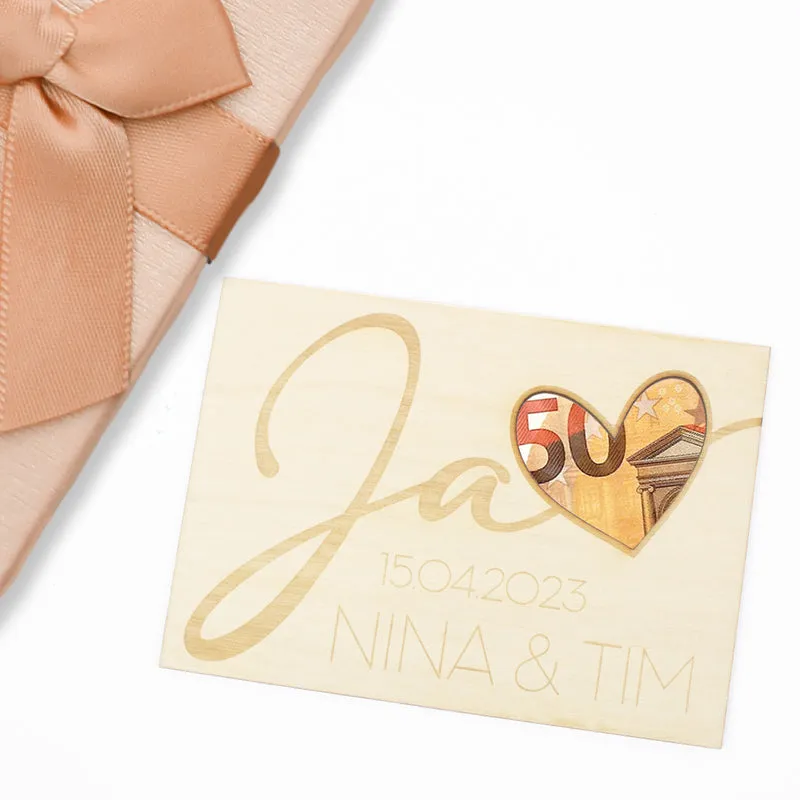 Geschenkkarte - Holz - Geldgeschenk Hochzeit - Ja - Wunschname