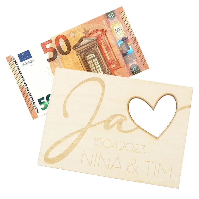Geschenkkarte - Holz - Geldgeschenk Hochzeit - Ja - Wunschname