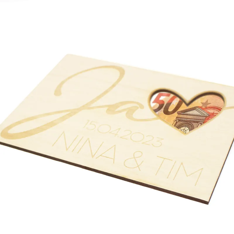 Geschenkkarte - Holz - Geldgeschenk Hochzeit - Ja - Wunschname