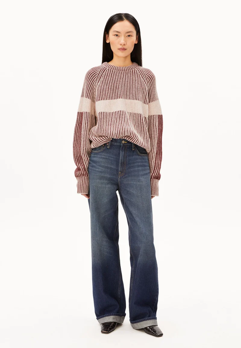 RIPP-STRICKPULLOVER MIT MUSTER | velvet red-oatmilk-honey melange