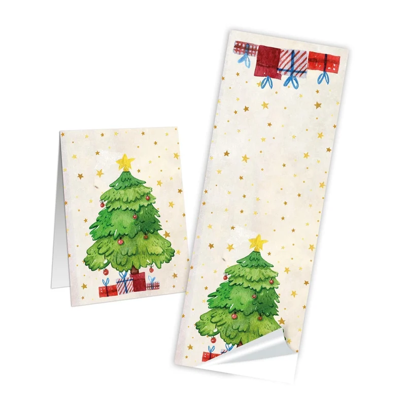 100 Weihnachtsbanderolen Tannenbaum grün beige rot 5 x 14,8 cm