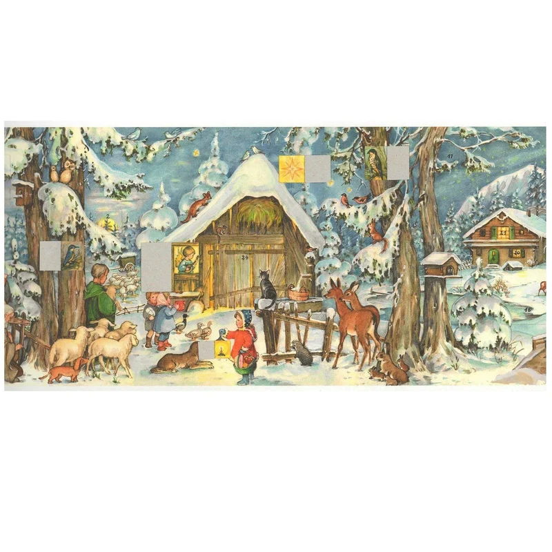 At the Stable Scene | Freestanding Traditional Christmas Paper Advent Calendar