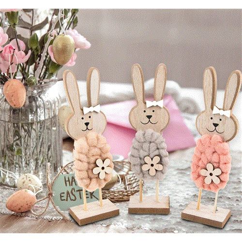 3 große Osterhasen Figuren 22 cm Holz Natur rosa beige