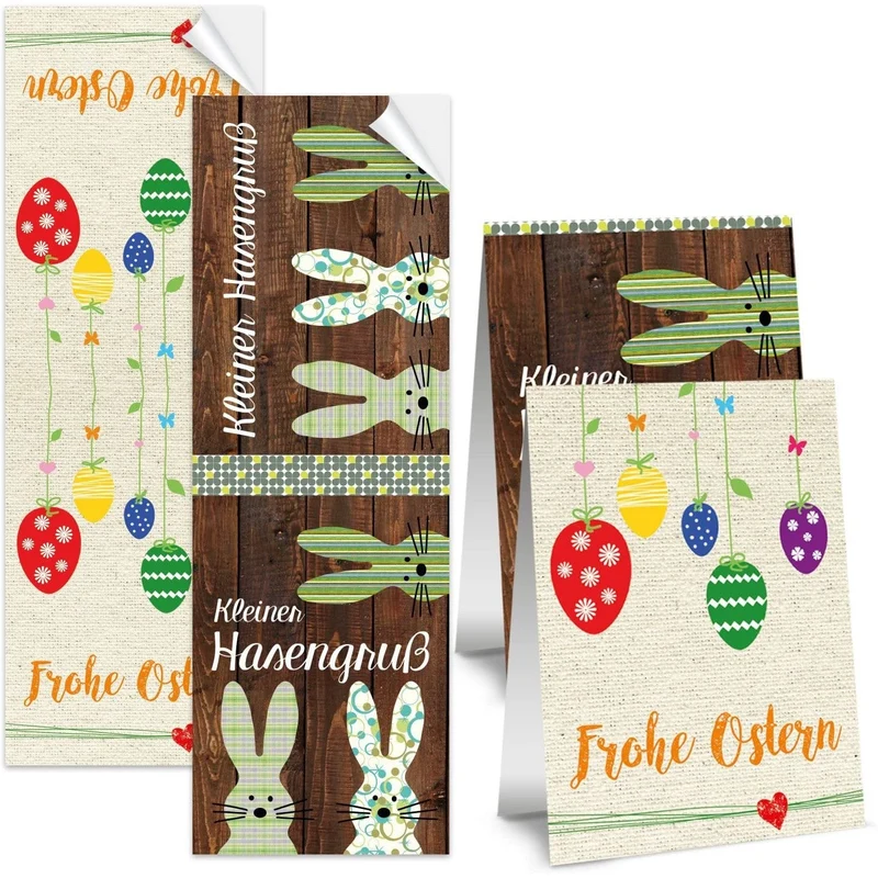 2 x 25 Stück Osteraufkleber FROHE OSTERN Osterhase Geschenk-Aufkleber 7 x 21 cm Oster-Deko Papier-Aufkleber Sticker Etiketten Banderolen Verpackung Geschenke selbstklebend