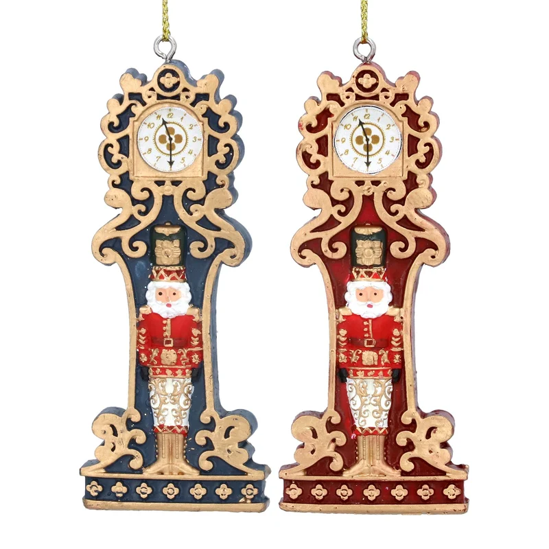 Clock with Nutcracker Christmas Bauble | Resin Christmas Tree Ornament - 9cm