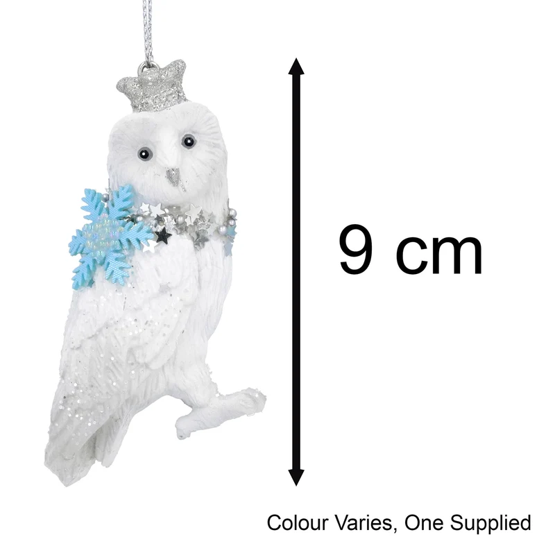 White Owl Christmas Tree Bauble | Resin Bird Christmas Tree Ornament - 9cm