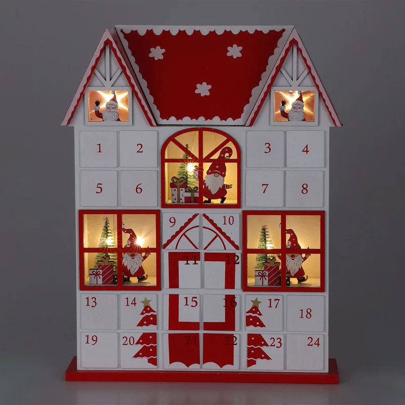 Light-Up Wooden House Advent Calendar | Large LED Calendar with 24 Drawers