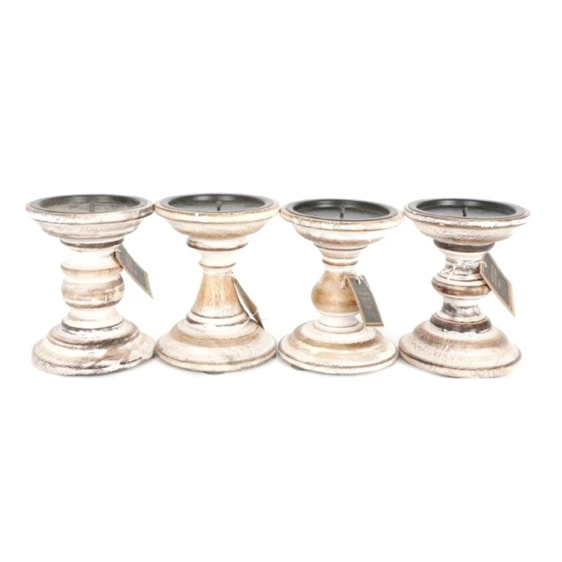 Traditional Wooden Candlestick - Handcrafted Wood Candle Stick Holder - Whitewashed