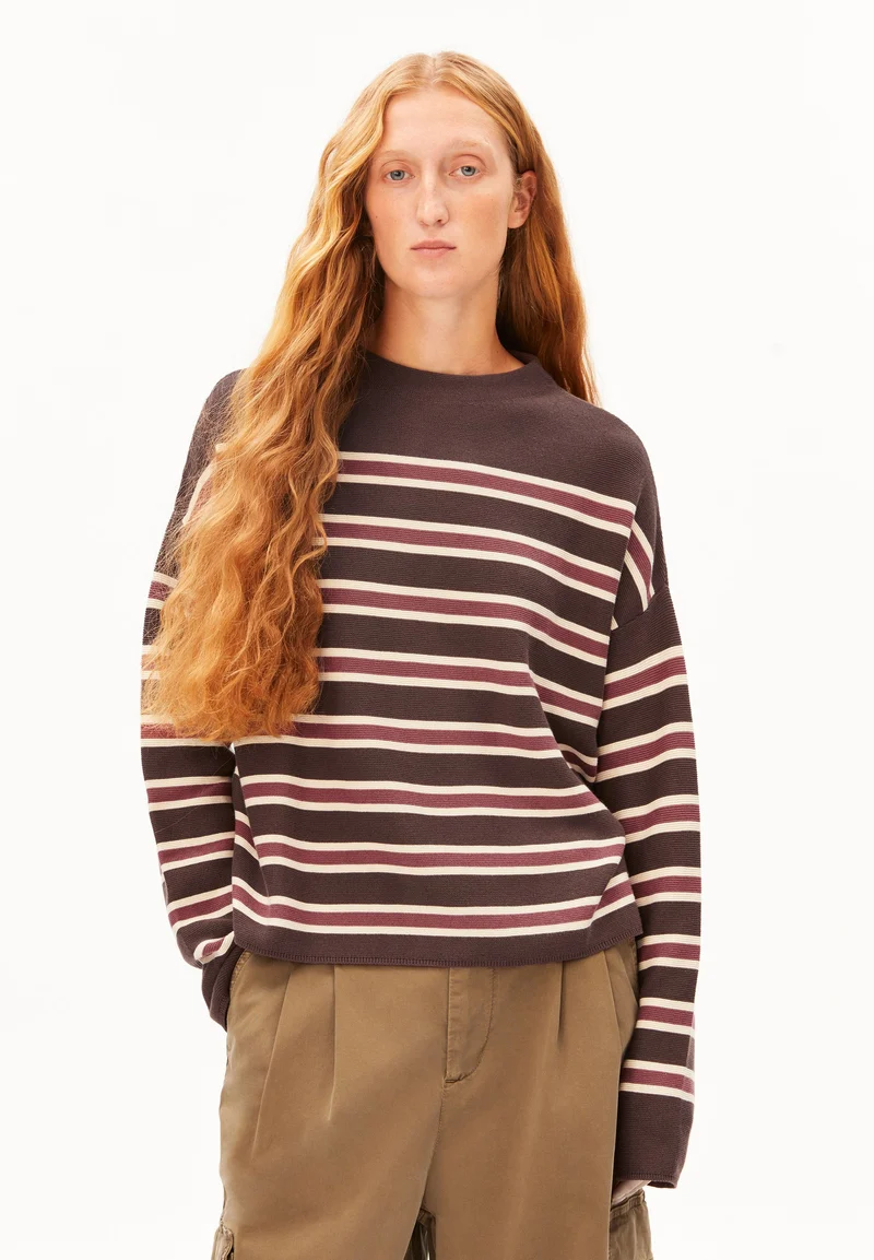 MERINAA GESTREIFTER STRICKPULLOVER | claystone-velvet ember