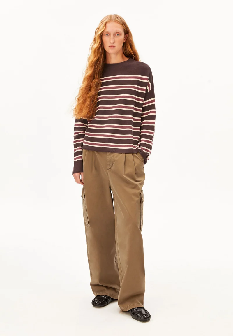 MERINAA GESTREIFTER STRICKPULLOVER | claystone-velvet ember
