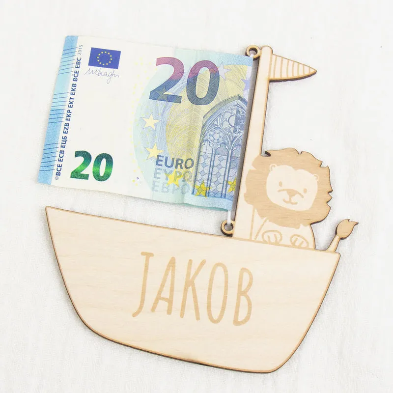 Geschenkkarte - Holz - Geldgeschenk Taufe - Löwe - Wunschname