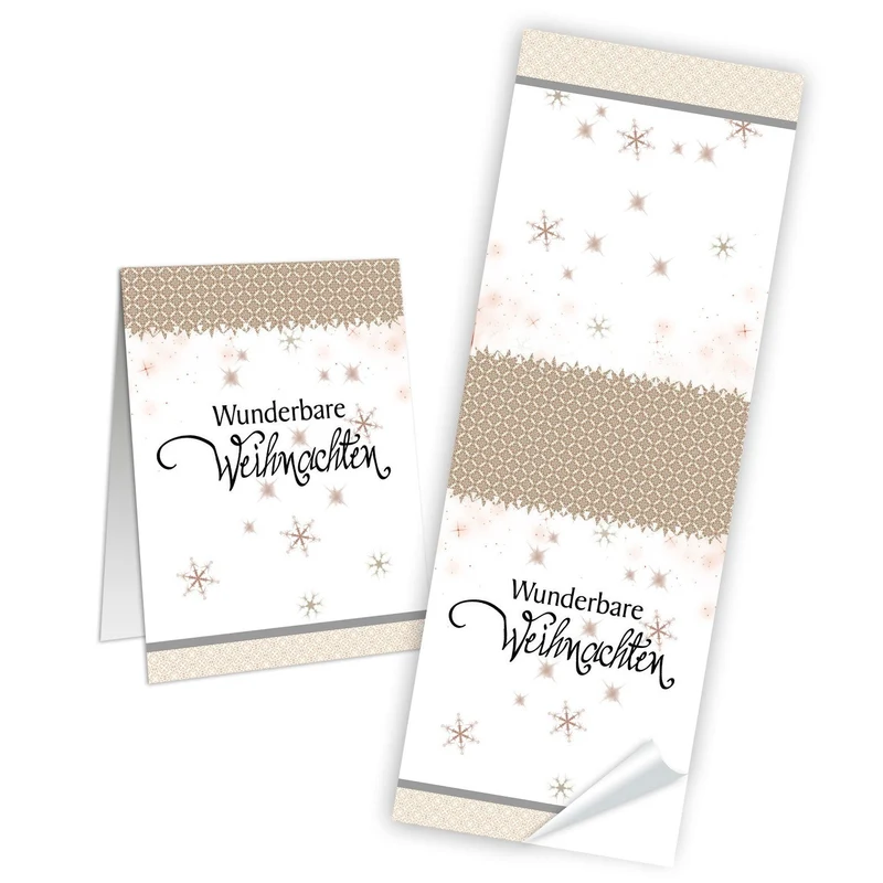 25 Aufkleber Sticker 5 x 14,8 cm WUNDERBARE WEIHNACHTEN Geschenkaufkleber Sterne weiß natur beige Weihnachtsaufkleber Verpackung Papiertüten Banderolen Verschließen von Geschenken - Verpackung