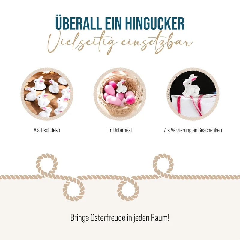 12 mini Osterhasen Figuren weiß pink 3 cm - Tischdeko Ostern
