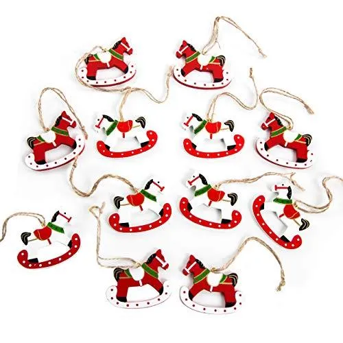 Logbuch-Verlag 24 kleine Schaukelpferde Weihnachtsanhänger rot weiß grün Holzpferd Pferd Geschenkanhänger zum Aufhängen Christbaumschmuck Weihnachtsbaum give-away