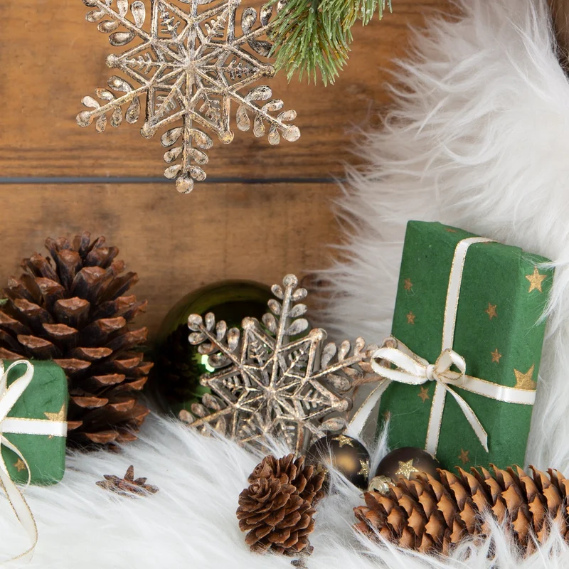 5 Schneeflocken Anhänger Vintage braun bronzefarben 11 cm Weihnachtsdeko Weihnachtsanhänger