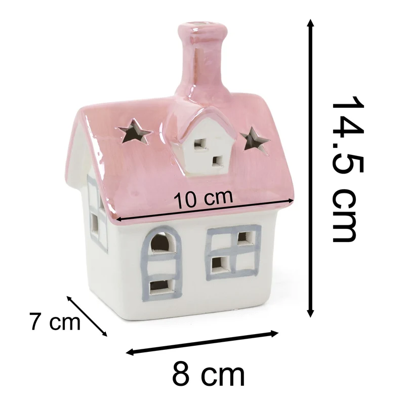 Christmas LED House Ornament | Pink Roof Ceramic LED House Light up Decoration
