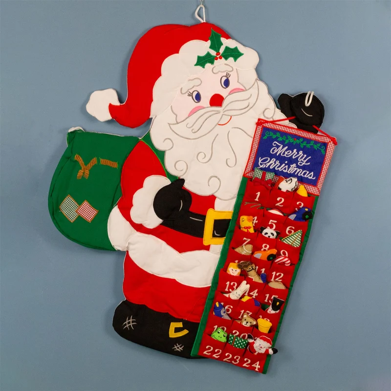 Fabric Santa Claus Advent Calendar | Reusable 24-Pocket Santa Calendar - 60x48cm