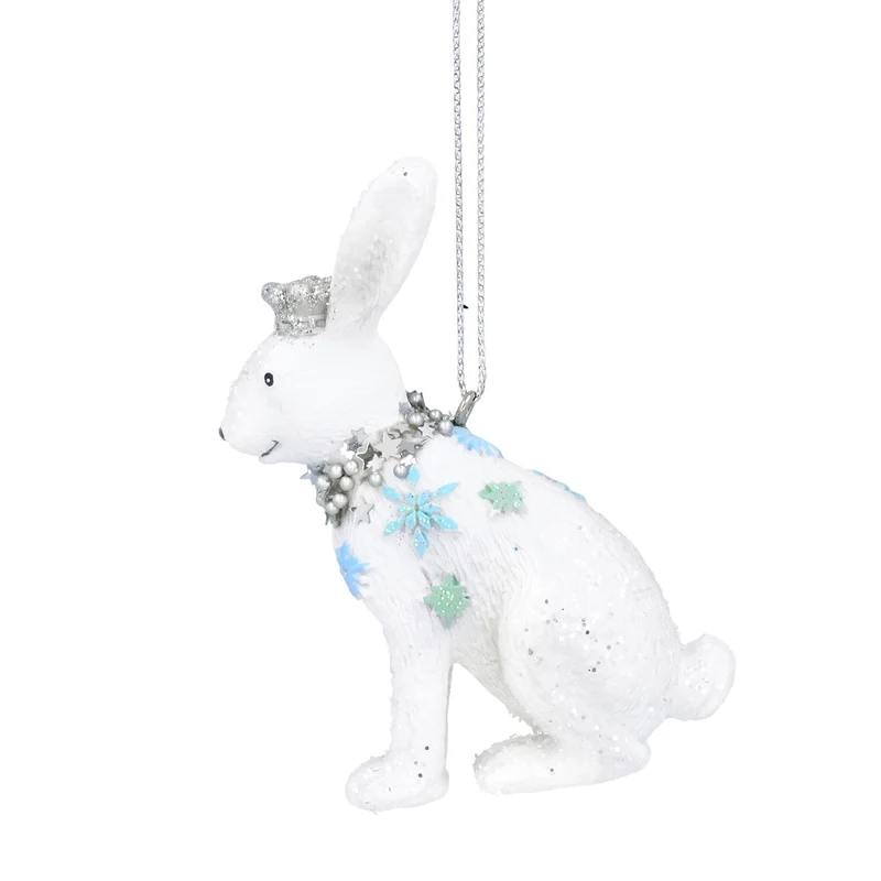 White Hare Christmas Tree Bauble | Resin Rabbit Christmas Tree Ornament - 10cm