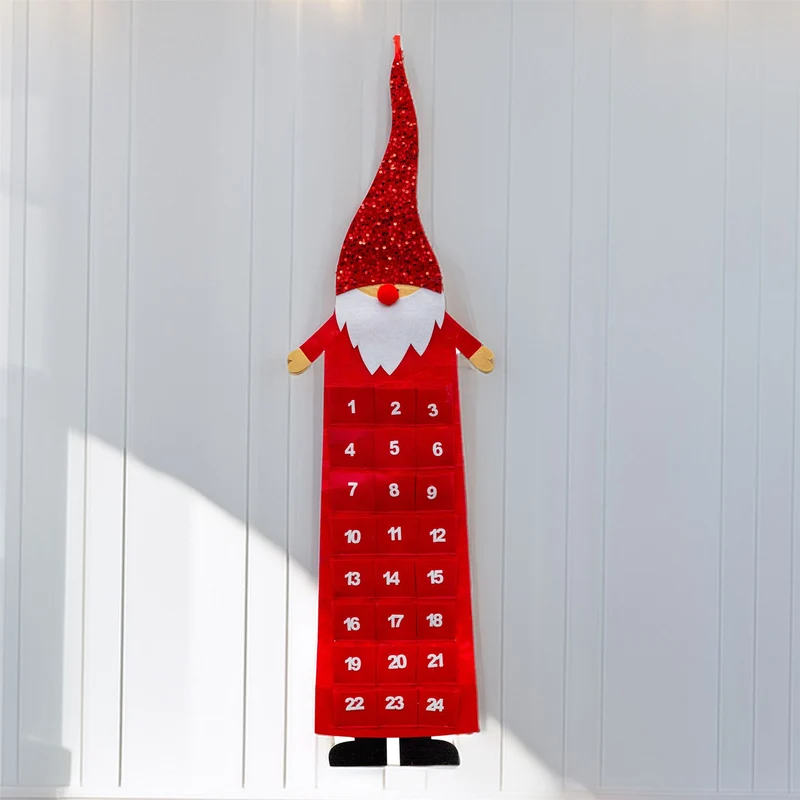 Santa Christmas Advent Calendar | Reusable Felt Fabric with 24 Pockets - 123cm