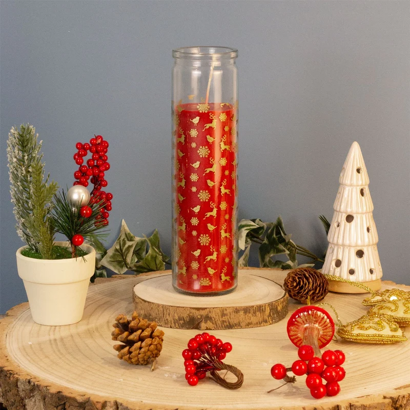 Christmas Advent Pillar Candle in Glass Jar | Traditional Christmas Candle 21cm