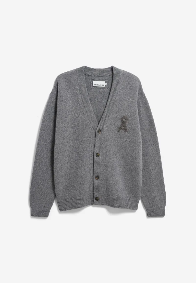 RECYCELTE WOLL-STRICKJACKE | mid silver melange