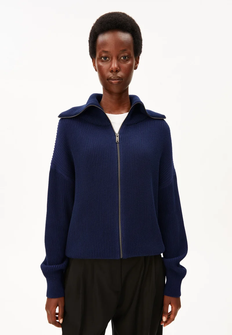 VANISÉ RIPP-STRICKJACKE | tinted navy-light tinted navy