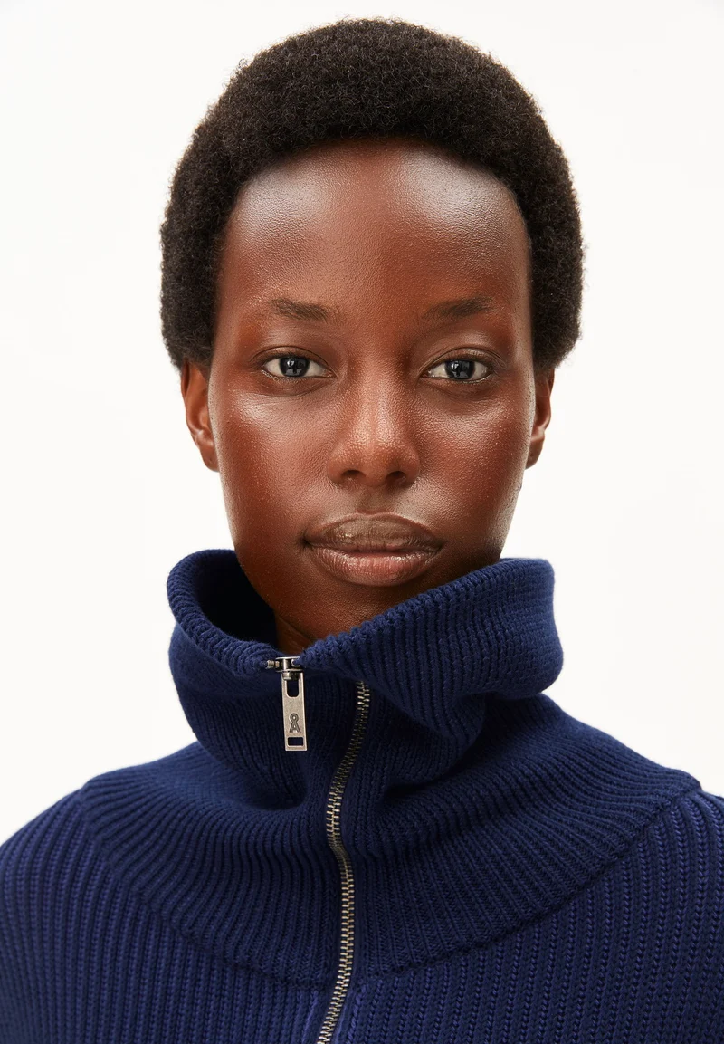 VANISÉ RIPP-STRICKJACKE | tinted navy-light tinted navy