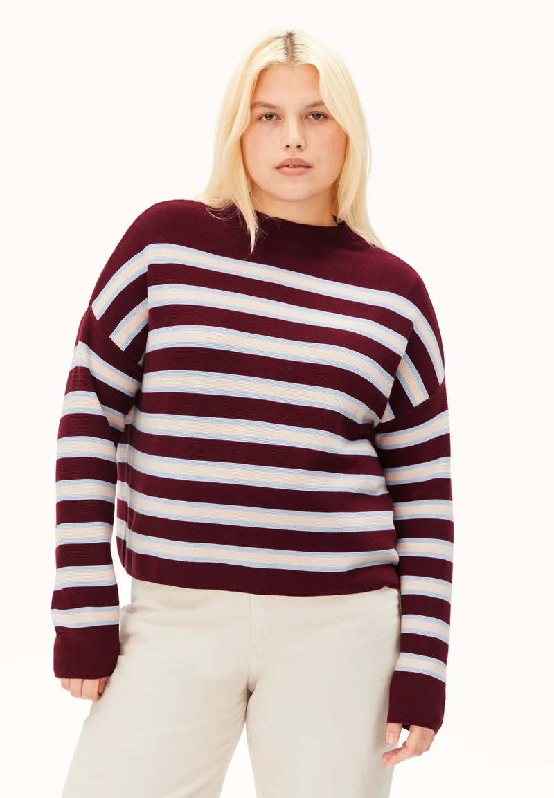 MERINAA GESTREIFTER STRICKPULLOVER | velvet red-soft blue-oatmilk