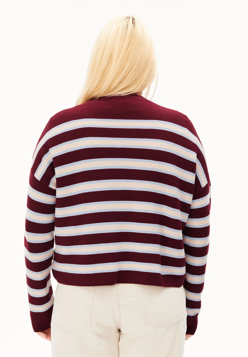 MERINAA GESTREIFTER STRICKPULLOVER | velvet red-soft blue-oatmilk
