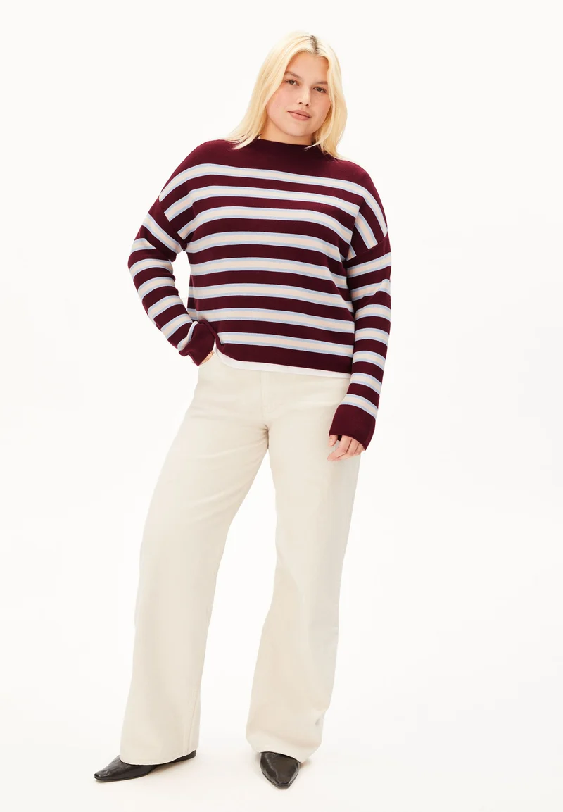 MERINAA GESTREIFTER STRICKPULLOVER | velvet red-soft blue-oatmilk