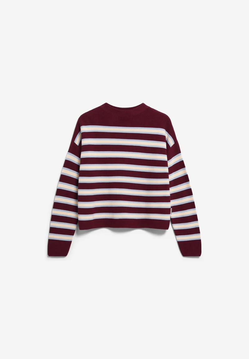 MERINAA GESTREIFTER STRICKPULLOVER | velvet red-soft blue-oatmilk