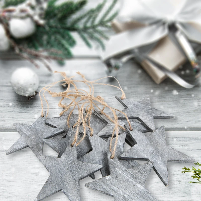10 Sterne Anhänger Weihnachtsanhänger aus Holz grau shabby 10 cm
