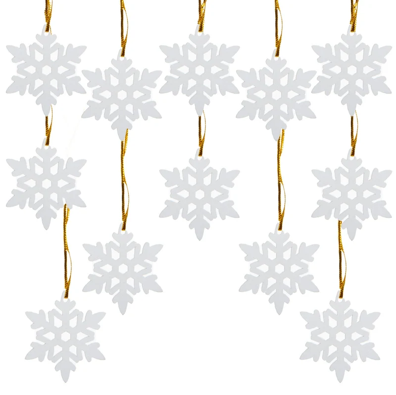 Logbuch-Verlag 24 Schneeflocken Streuteile aus Holz m. Loch + goldene Schnur z. Aufhängen Streudeko Deko Weihnachten Weihnachtsdeko weiß Gold Tisch-deko Geschenk